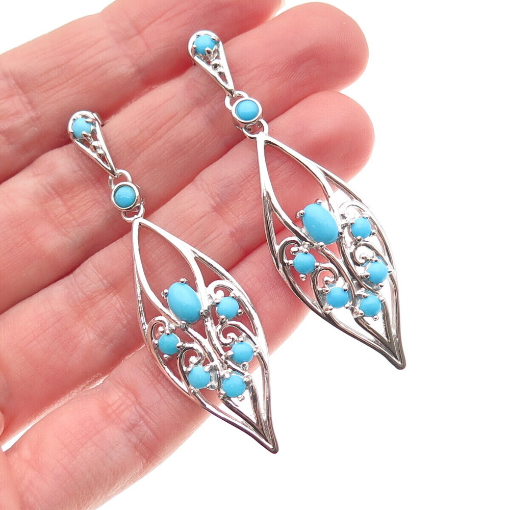 Chapal Zenray 925 Sterling Silver Real Turquoise Floral Dangle Earrings